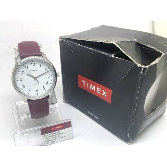 Timex Women's Watch TW2V36100 Indiglo Quartz Silver Dial Burgundy Leather 33mm - Picture 3 of 15